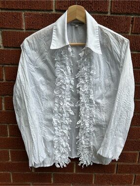Miss Tee White Ruffle Button-Up Blouse | Y2K Romantic Fairy Top | Size 4